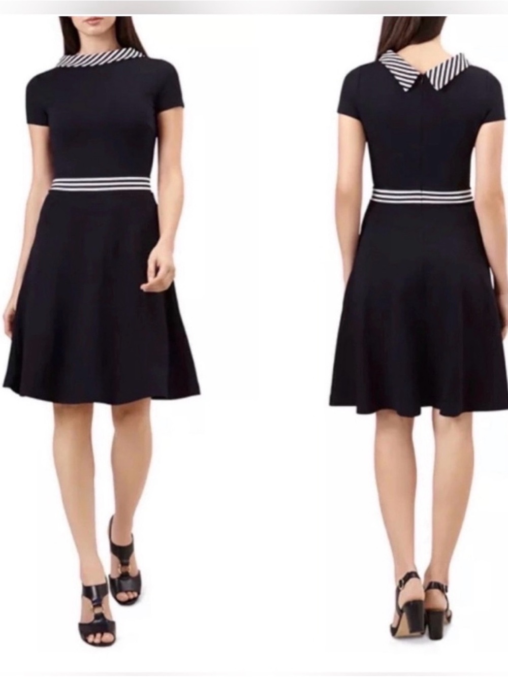 Hobbs of London 🇬🇧 Navy Blue & White Striped “Betsy” Fit & Flare Dress, Size 6